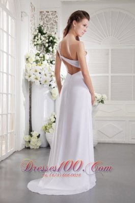 Appliques One Shoulder White Empire Prom Dress