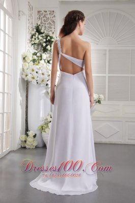 Appliques One Shoulder White Empire Prom Dress