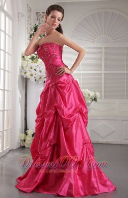 Strapless Fuchsia Prom Evening Dress beaded Corset