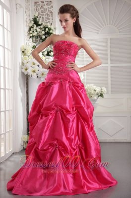 Strapless Fuchsia Prom Evening Dress beaded Corset