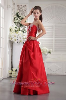 Taffeta Appliques Red Prom Evening Dress 2013