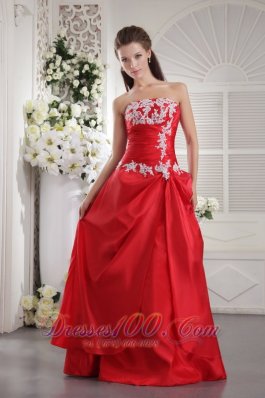 Taffeta Appliques Red Prom Evening Dress 2013