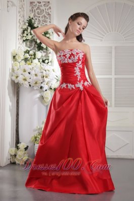 Taffeta Appliques Red Prom Evening Dress 2013