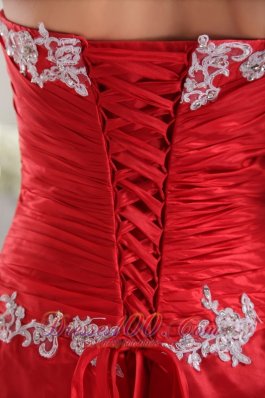 Taffeta Appliques Red Prom Evening Dress 2013