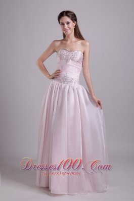 Organza Beaded Prom Homecoming Dress Baby Pink