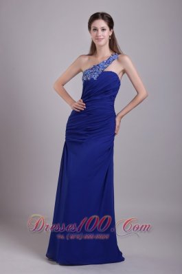 Column Blue One Shoulder Applique Chiffon Prom Gown