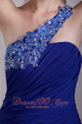 Column Blue One Shoulder Applique Chiffon Prom Gown