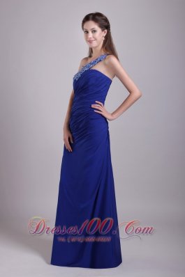 Column Blue One Shoulder Applique Chiffon Prom Gown