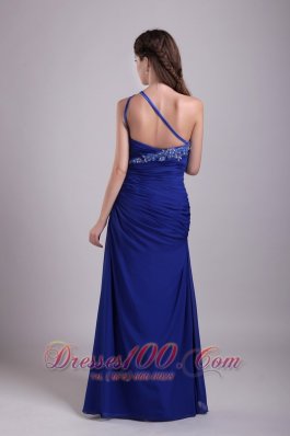 Column Blue One Shoulder Applique Chiffon Prom Gown