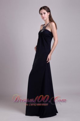 Scoop Black Empire chiffon Beaded Prom Evening Dress