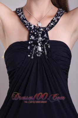 Scoop Black Empire chiffon Beaded Prom Evening Dress