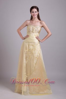 A-Line Champagne Taffeta Brush Train Prom Evening Dress