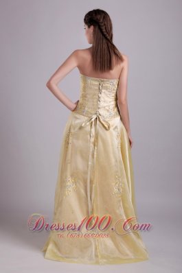 A-Line Champagne Taffeta Brush Train Prom Evening Dress