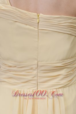 Drapped Sleeve Light Yellow Prom Gown One Shoulder