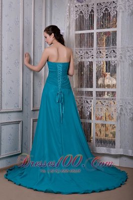 Sexy Slit Court Teal Chiffon Evening Dress Beaded