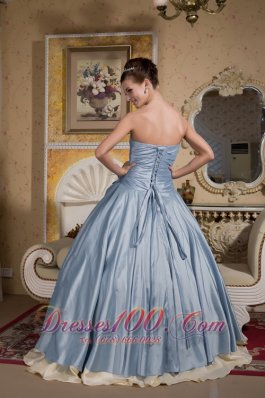 Beaded Light Blue Quinceanera Gown with Hand Made Flower