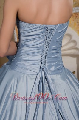 Beaded Light Blue Quinceanera Gown with Hand Made Flower