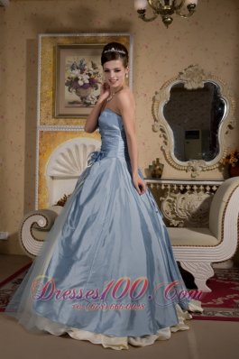 Beaded Light Blue Quinceanera Gown with Hand Made Flower