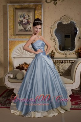 Beaded Light Blue Quinceanera Gown with Hand Made Flower