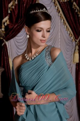 Brush Baby Blue Beading Prom Evening Dress One Shoulder