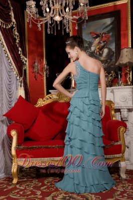 Brush Baby Blue Beading Prom Evening Dress One Shoulder