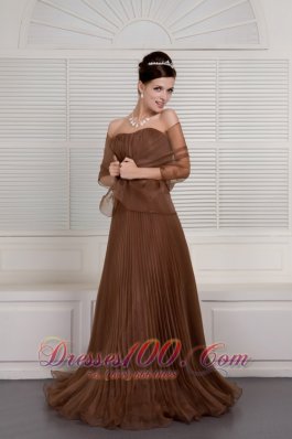 Accordion Like Sashed Brown Organza Prom Evening Dress