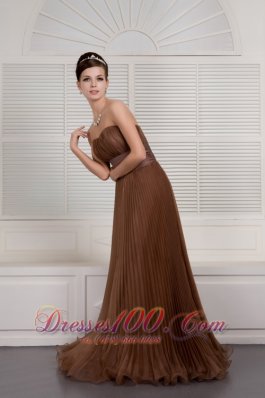 Accordion Like Sashed Brown Organza Prom Evening Dress