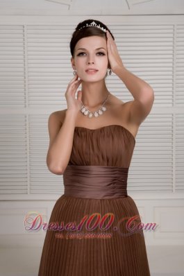 Accordion Like Sashed Brown Organza Prom Evening Dress