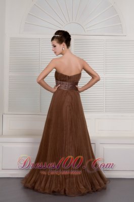 Accordion Like Sashed Brown Organza Prom Evening Dress