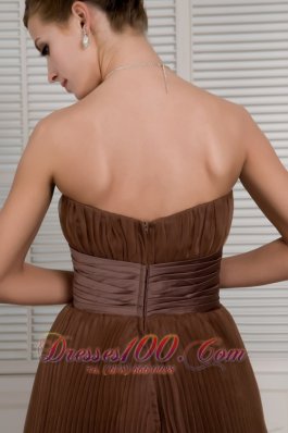 Accordion Like Sashed Brown Organza Prom Evening Dress