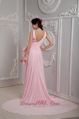 V-neck Straps Bow Prom Evening Dress with Beadwork Court Train