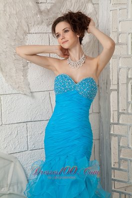 Mermaid Sky Blue Prom Gown 2013 Organza Brush Beaded