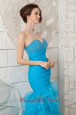 Mermaid Sky Blue Prom Gown 2013 Organza Brush Beaded