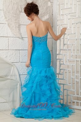 Mermaid Sky Blue Prom Gown 2013 Organza Brush Beaded