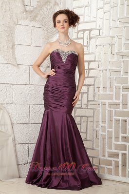 Brush Dark Purple Prom Dress Taffeta Mermaid Ruched