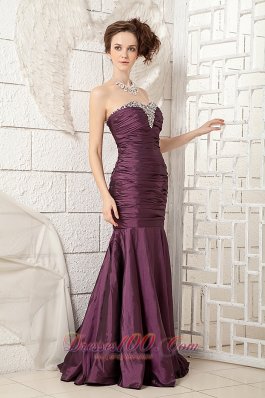 Brush Dark Purple Prom Dress Taffeta Mermaid Ruched