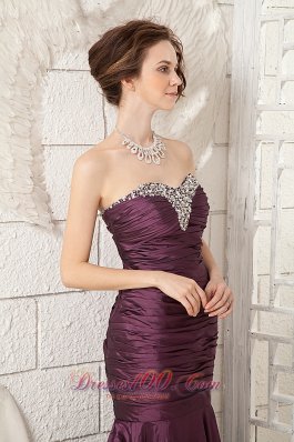 Brush Dark Purple Prom Dress Taffeta Mermaid Ruched