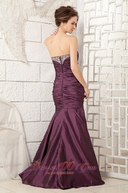 Brush Dark Purple Prom Dress Taffeta Mermaid Ruched