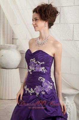 Brush Pick-ups Purple Prom Dress Layered Applique