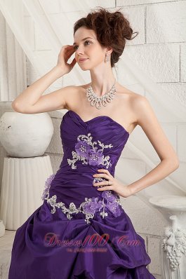 Brush Pick-ups Purple Prom Dress Layered Applique