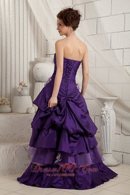 Brush Pick-ups Purple Prom Dress Layered Applique