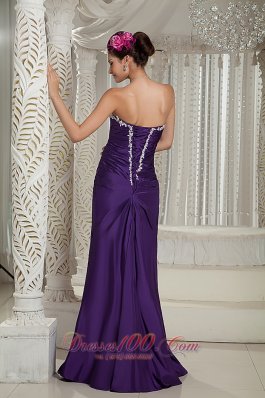 Column Purple Brush Satin Prom Dress with Appliques