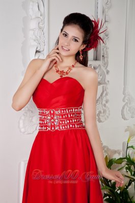 Empire Red Prom Evening Dress Beaded Waist Designers