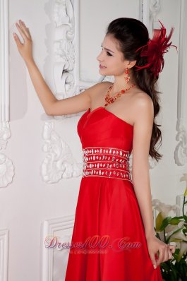 Empire Red Prom Evening Dress Beaded Waist Designers