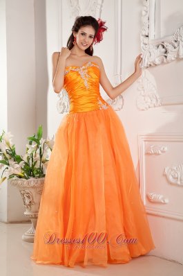 A-line Prom Evening Dress Orange Organza Appliques