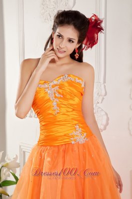 A-line Prom Evening Dress Orange Organza Appliques