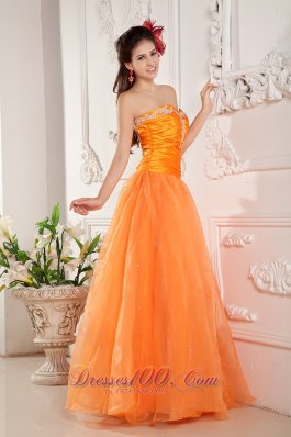 A-line Prom Evening Dress Orange Organza Appliques