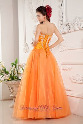 A-line Prom Evening Dress Orange Organza Appliques