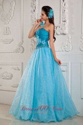 Handmade Flower Teal Ruched Prom Dress 2014 for women