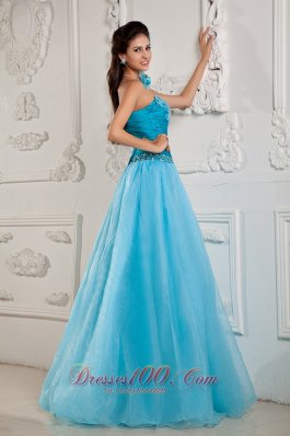 Handmade Flower Teal Ruched Prom Dress 2014 for women